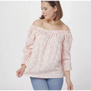 Laurie Felt Tencel Floral Top Blouse Off the Shoulder Peachy Pink Women’s Large